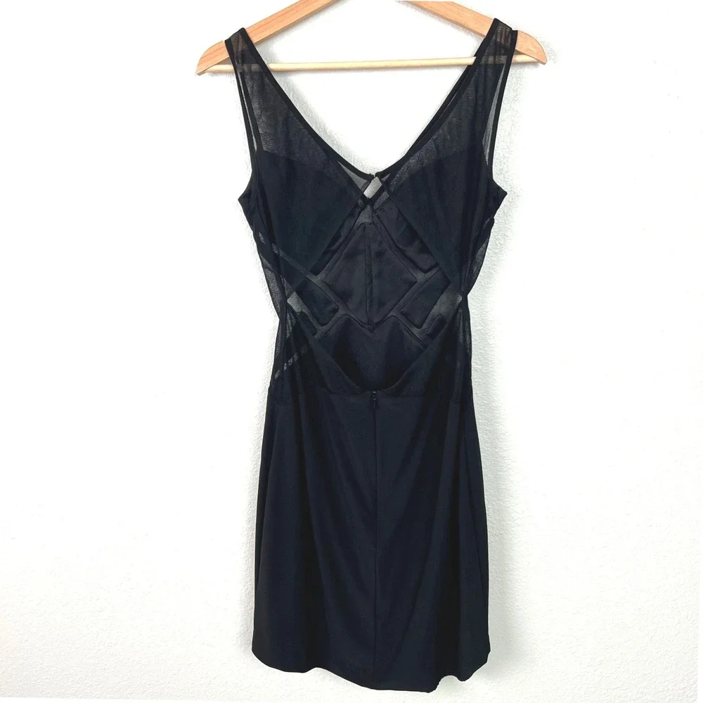 Alyce Paris Black Geometric Mesh Cut Out Illusion Bodycon Mini Dress Size‎ 2